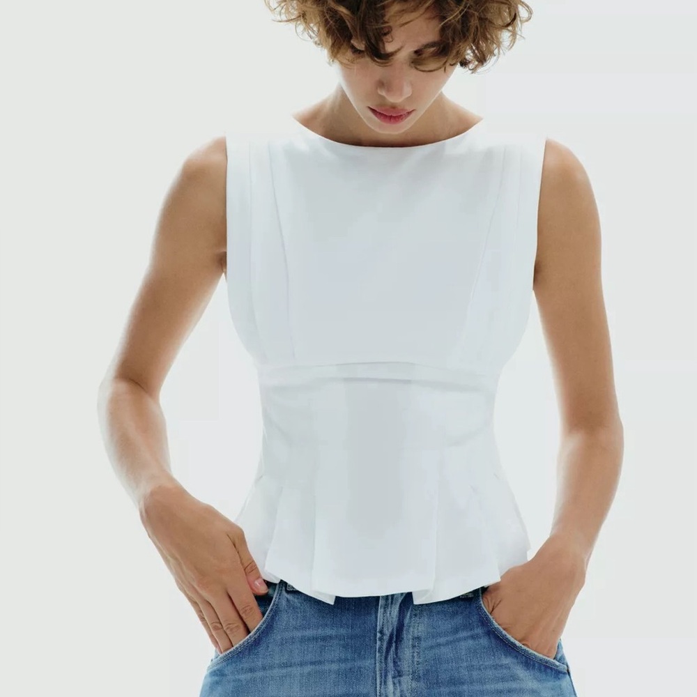 NEW Zara Pleated Zip Top in White - small